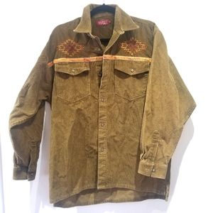 Corduroy shacket button down embroidered dress shirt